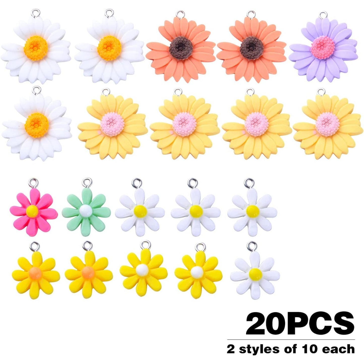 20pcs Colorful Flower Pendant Charms Resin Daisy Flower Charm Pendants Daisy Bead Charms for DIY Earrings Necklace Bracelet Jewelry Crafts Making Accessory, 2 Styles