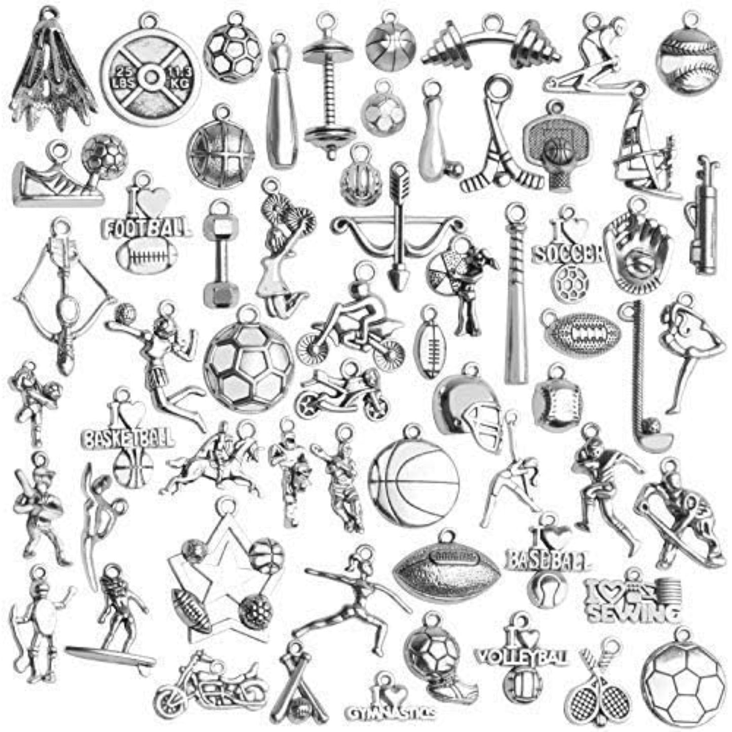 Sport Charms,62pcs Alloy Sport Theme Charms Ball Game Sports Charms Pendants for DIY Necklace Earrings Bracelets Keychain Jewelry Making