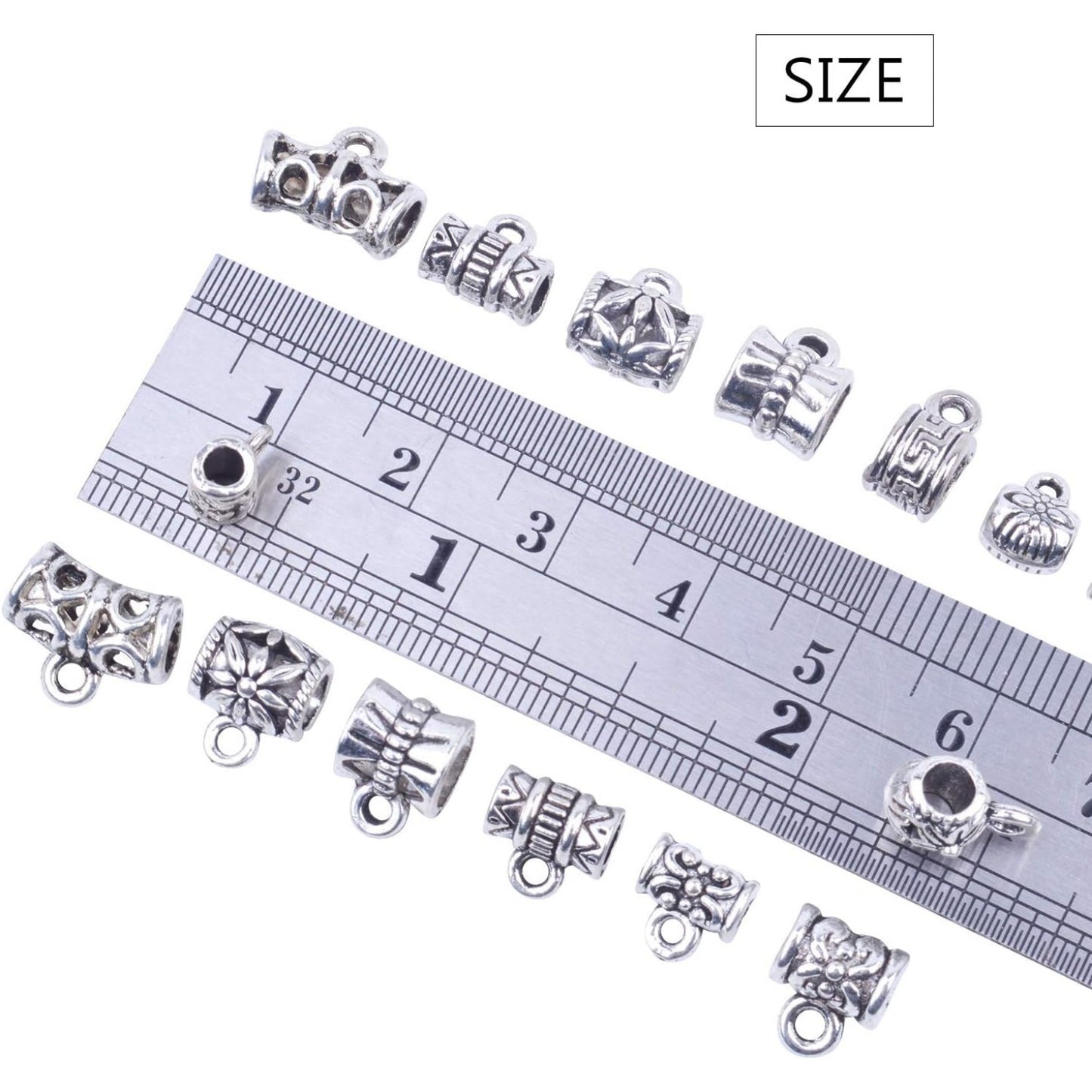 100g (About 130-170pcs) Mixed Antique Tibetan Silver Bail Beads,Spacer Bead,Bail Tube Beads,Bracelet Charms,Necklace Pendants for Jewelry and Craft Making(Small Size)