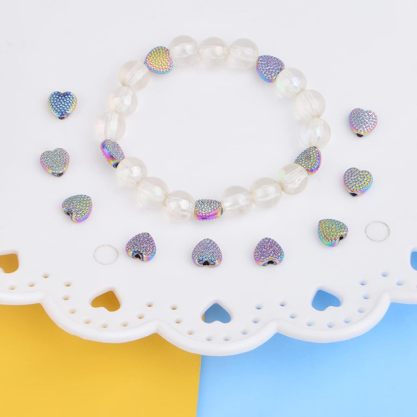 30pcs Alloy Heart Shape Spacer Beads Small Shiny Heart Love Loose Beads Handmade Accessories for DIY Bracelet Necklace Earrings Jewelry Making Valentine's Day, Rainbow Color