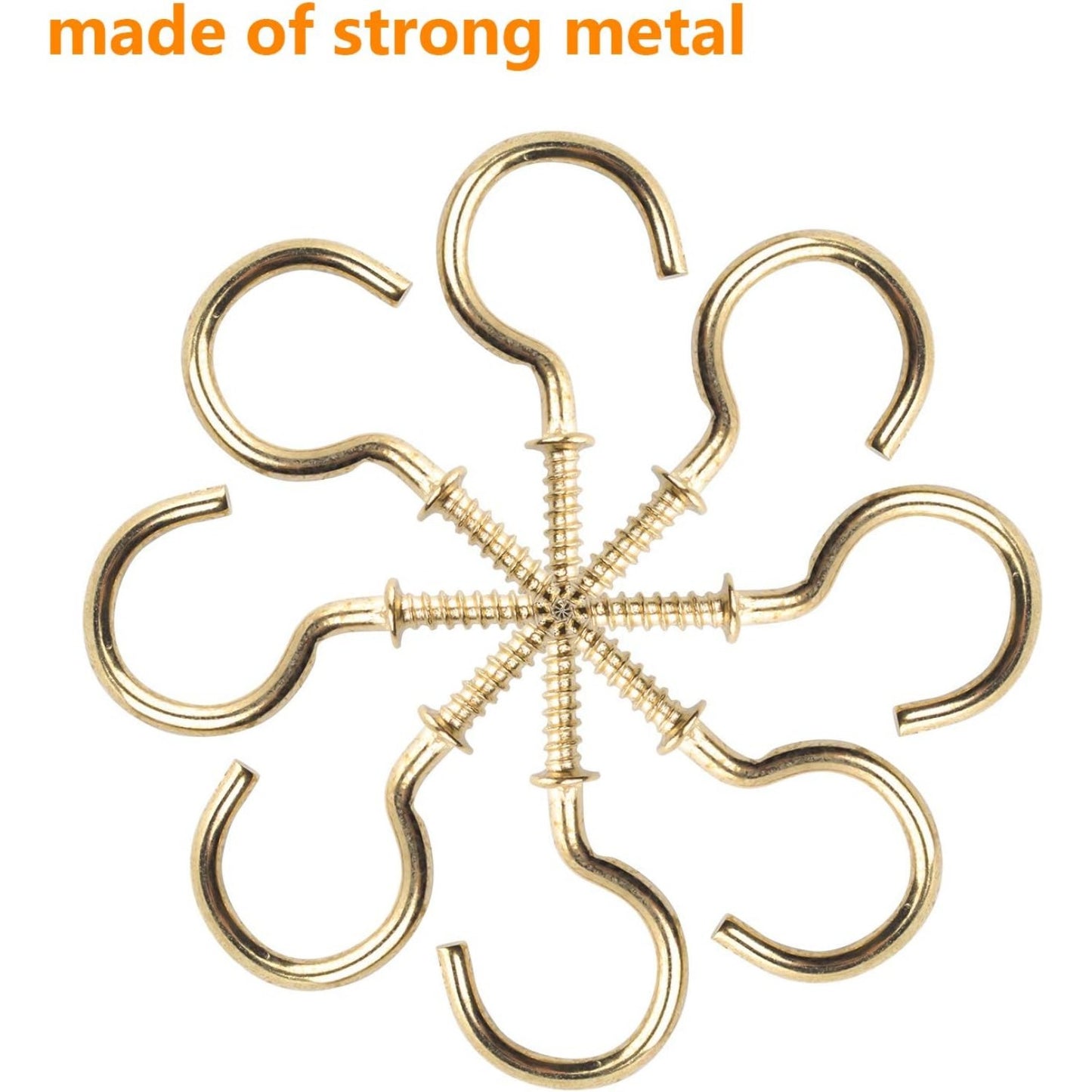 BronaGrand 100pcs Nickel Plated Metal Screw-in Ceiling Hooks Cup Hooks Gold 1inch
