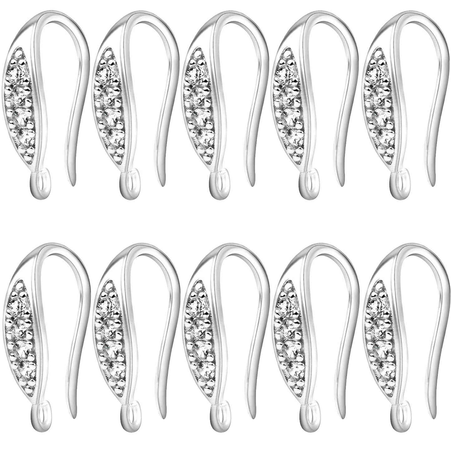 10pcs Cubic Zirconia Earring Hooks Hypoallergenic Brass Ear Wire Fish Hooks with Dangle Loop Rhinestone Earring Connectors for DIY Earrings Jewelry Making, 5 Colors