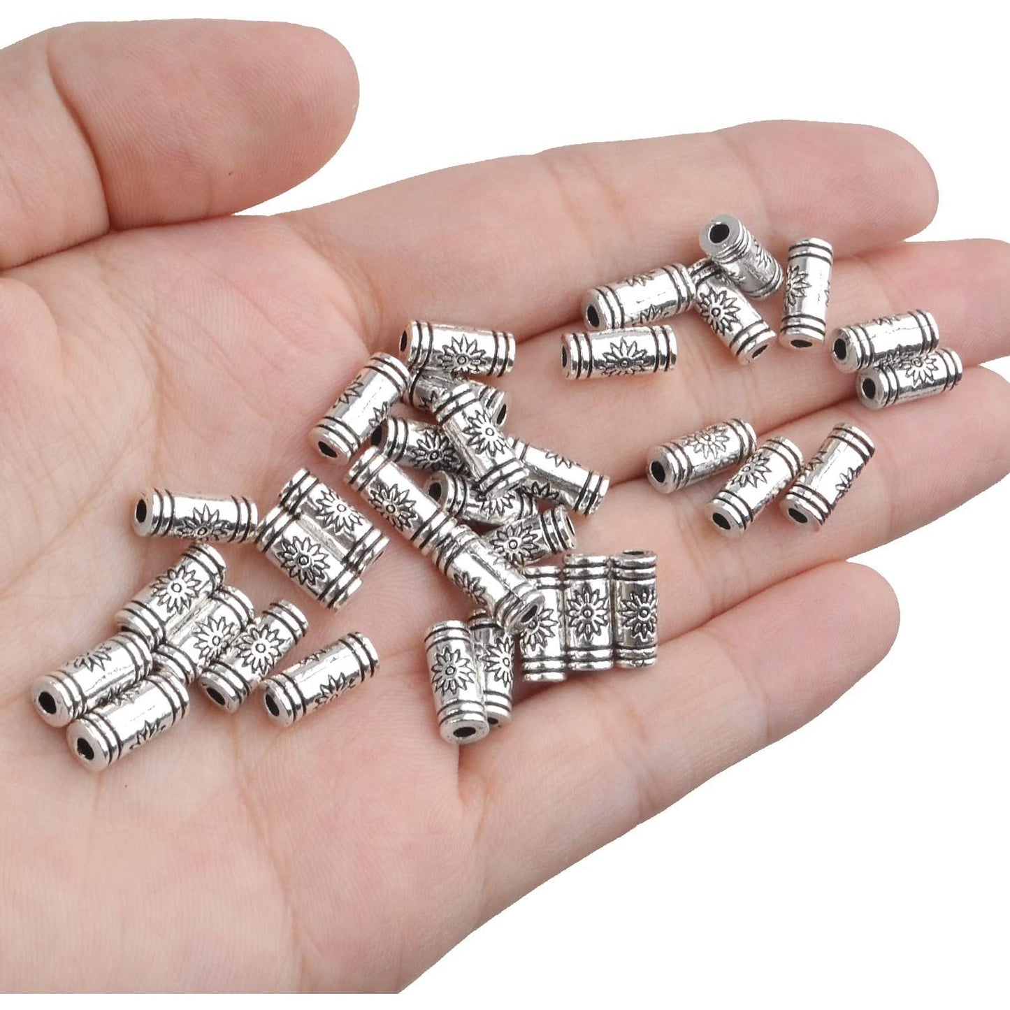 100pcs Column Spacer Beads Tibetan Silver Tube Beads for Bracelet Necklace Jewelry Making Crafts DIY,Size:10 * 4.5mm; Hole:2mm