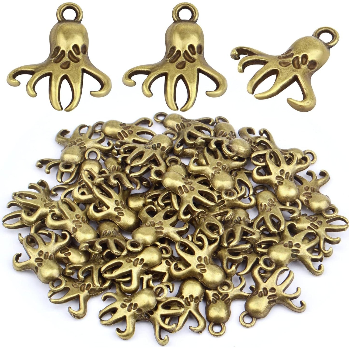 50 Pieces Antique Bronze Octopus Charms Pendants Vintage Alloy Sea Animal Dangle Pendants for DIY Earrings Necklace Bracelet Jewelry Making