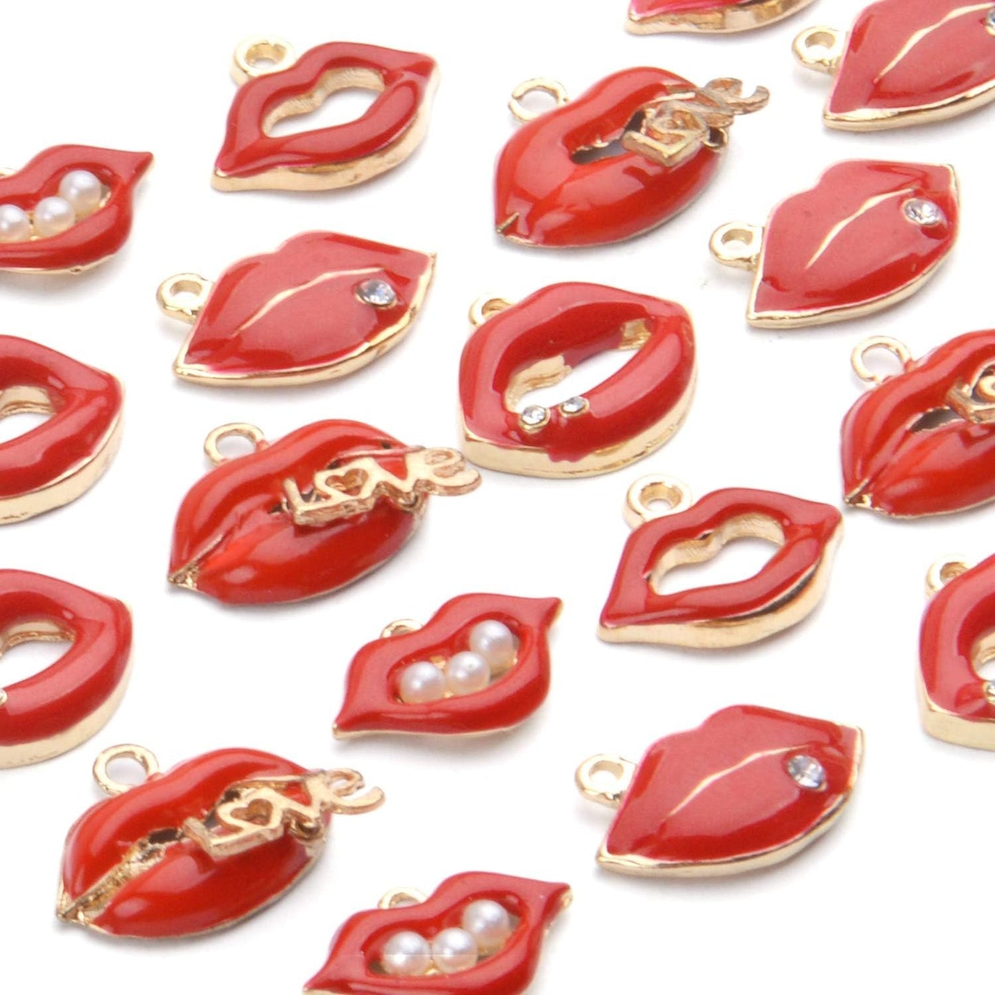 20pcs Sexy Red Lip Alloy Enamel Mouth Charms for Jewelry Making Crafts DIY,5 Styles