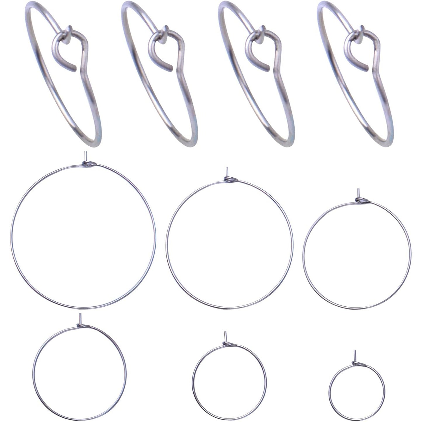 60pcs 6 Sizes Wine Glass Charms Rings Stainless Steel Beading Hoop Rings Ear Wines Open Earring Hoops for DIY Jewelry Craft Making Party Festival Favors