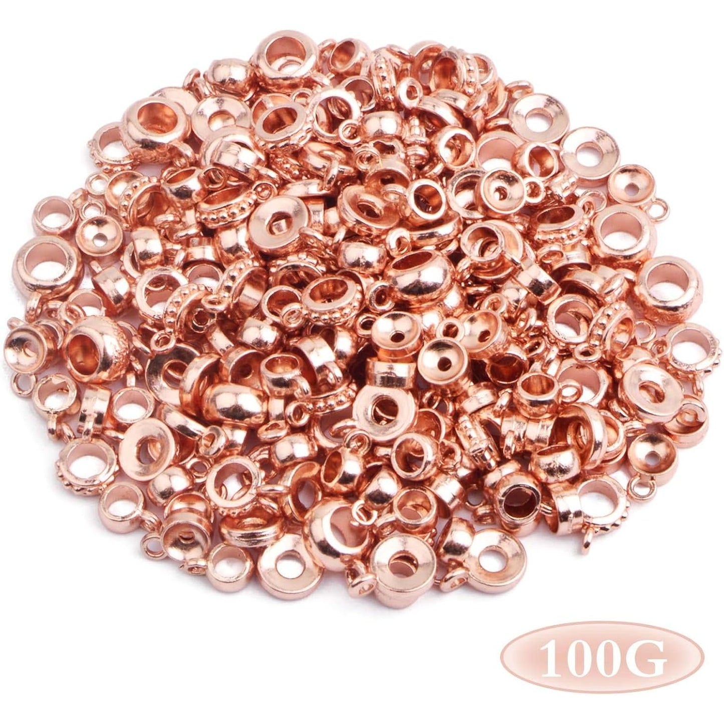 100 Gram Rose Golden Bail Tube Beads Alloy Bail Beads Connectors Tube Rondelle Spacer Bead Hanger Links for DIY European Bracelet Pendant Jewelry Making, 5 Styles