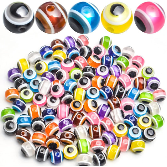 Evil Eye Beads,100pcs 10mm Round Evil Eye Spacer Beads Mixed Colored Resin Beads Charms Loose Beads for Earring Bracelets Necklace Jewelry Beading Project Making