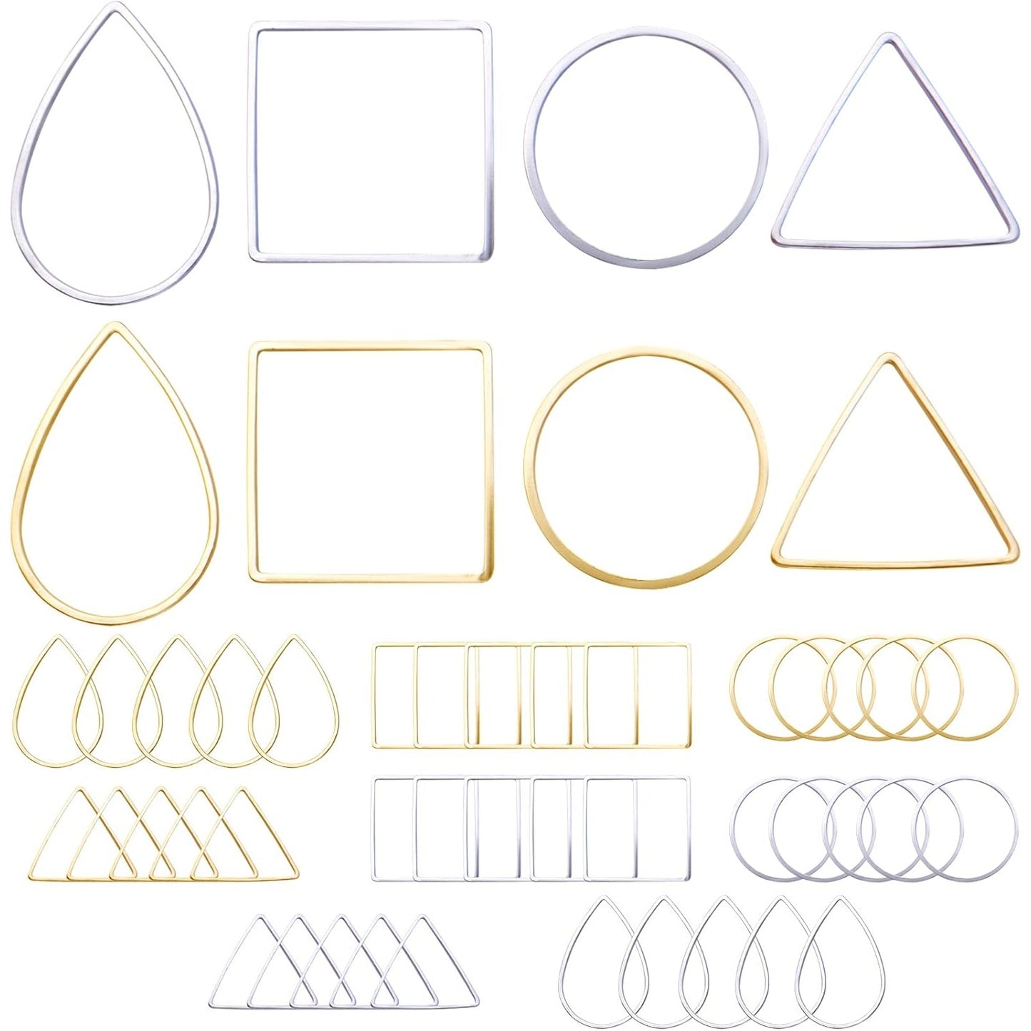 48pcs 4 Styles Earring Beading Hoop Charms Brass Geometric Pendant Connector Charms Round Square Triangle Teardrop Open Bezel Pendant Frame for DIY Earrings Necklace Jewelry Crafts Making, 2 Colors