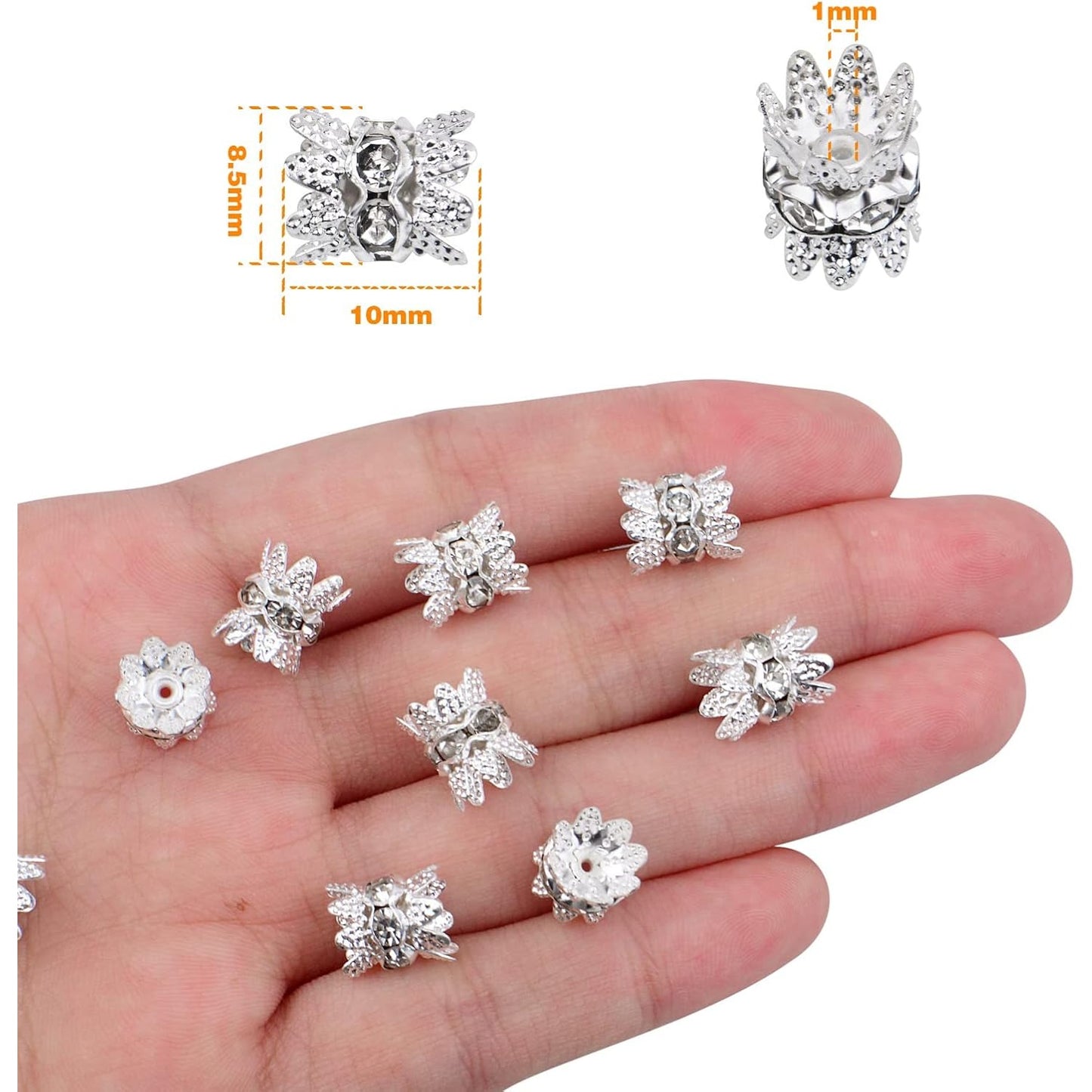 60PCS Double Flower Beads Caps with Rhinestone Petal Brass Bead Spacer Flower Caps Jewelry Making Accessories for Bracelet Necklace Earring