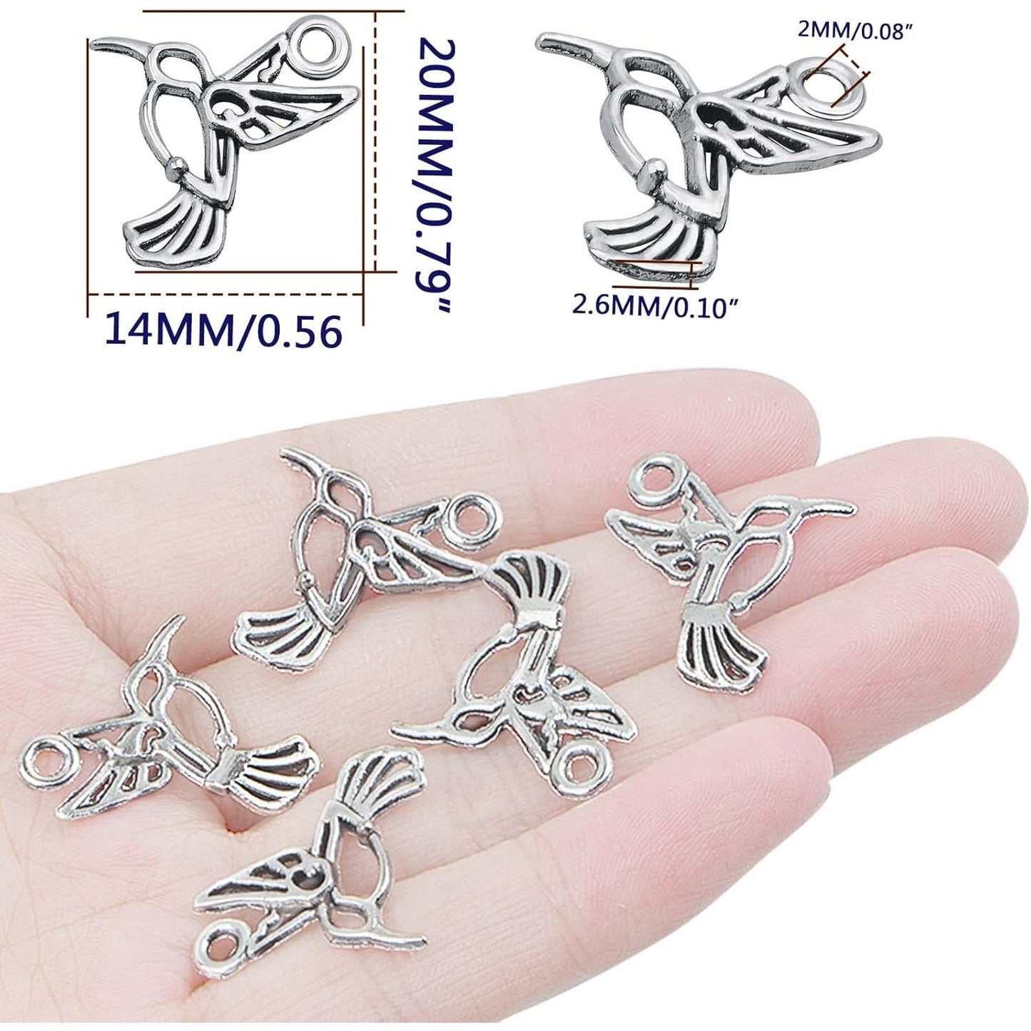 120pcs Antique Silver Bird Charms Tibetan Alloy Hummingbird Swallow Animal Dangle Pendants Bulk Craft Supplies for DIY Earring Necklace Bracelet Jewelry Making