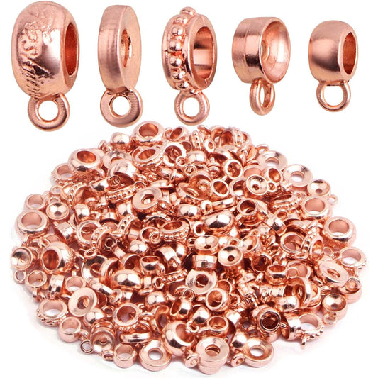 100 Gram Rose Golden Bail Tube Beads Alloy Bail Beads Connectors Tube Rondelle Spacer Bead Hanger Links for DIY European Bracelet Pendant Jewelry Making, 5 Styles