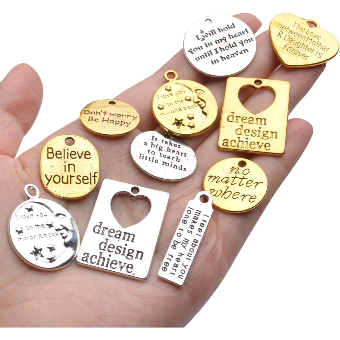 24pcs Inspirational Words Charms Engraved Motivational Charms Pendants Mixed Inspirational Message Pendants Jewelry Craft Supplies for DIY Jewelry Making