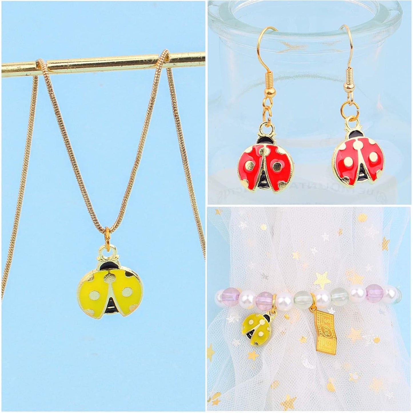 30pcs Enamel Lucky Ladybug Charms Alloy Small Flying Insect Cute Animal Dangle Pendants Embellishments DIY Jewelry Making Scrapbooking Handmade Decoration, 2 Colors