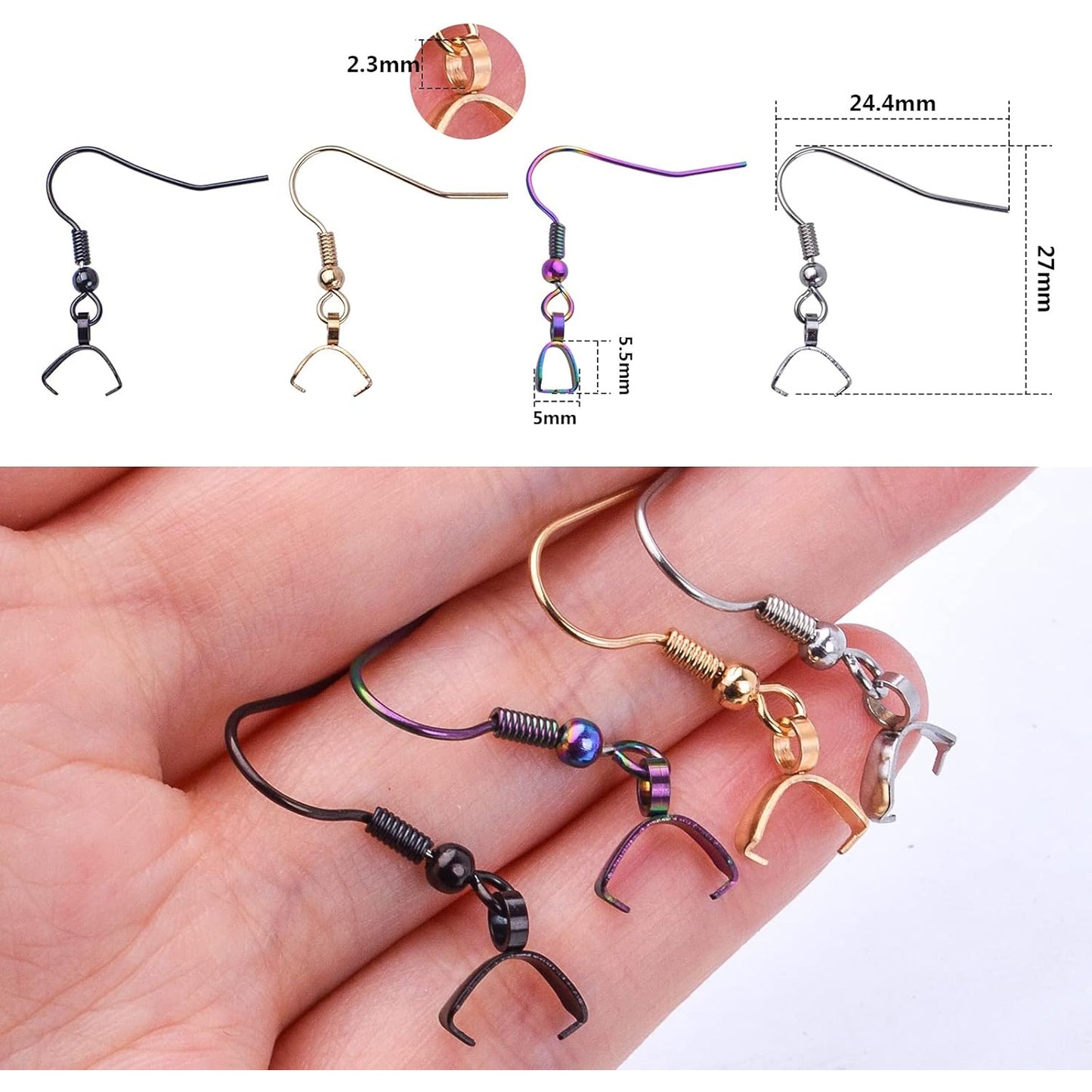 40pcs Stainless Steel Earring Hooks Hypoallergenic Earrings Hooks with Pendant Clasp Ear Wire Buckle Clasp Fish Hooks for DIY Jewelry Earrings Making Supplies, 4 Colors