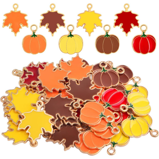 20pcs Alloy Halloween Pumpkin Pendant Charms and 20pcs Colorful Enamel Autumn Fall Maple Leaves Charms for DIY Necklace Bracelet Jewelry Making Thanksgiving Party Decor