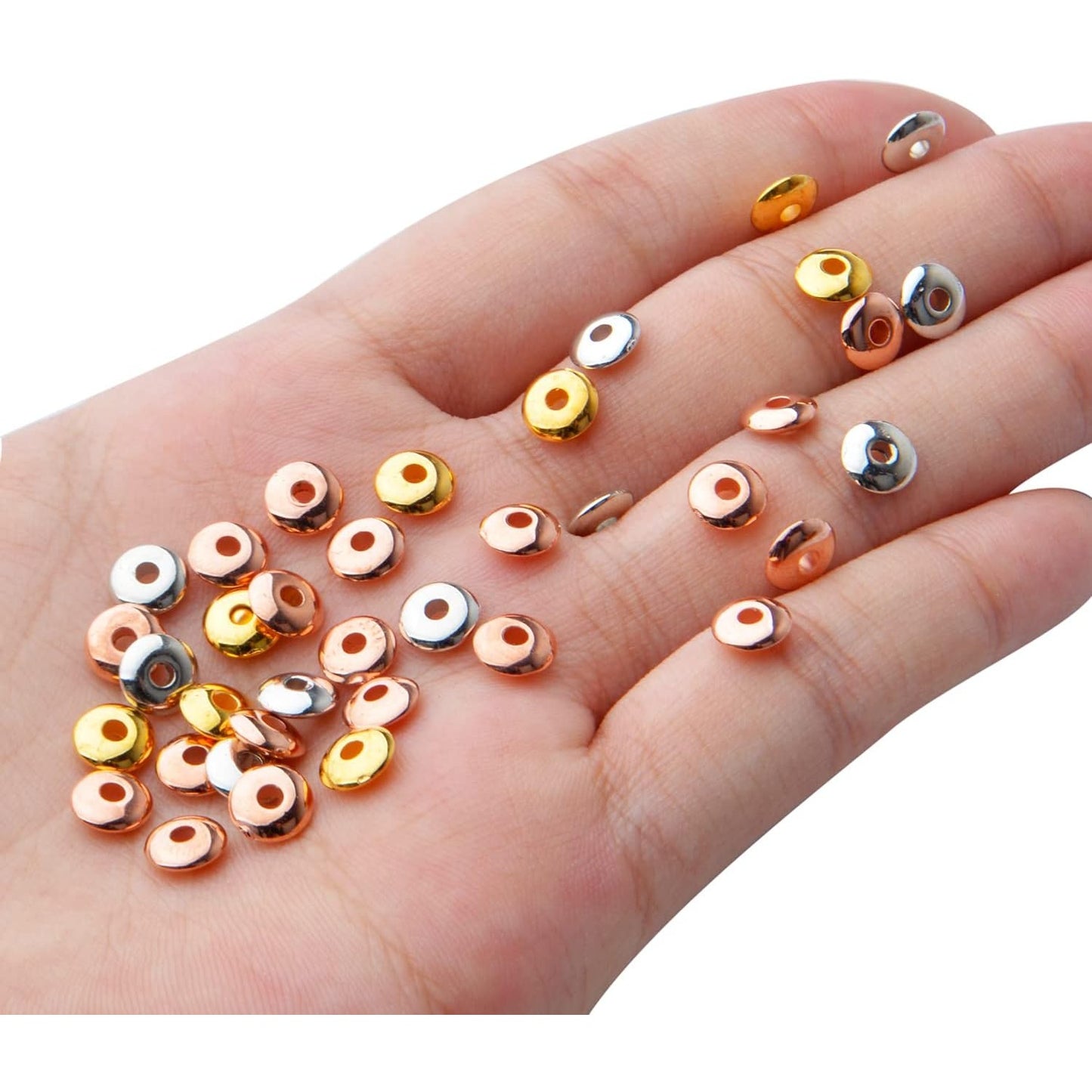 600pcs Spacer Beads Flat Round Bead Spacers Rondelle Beads Disc Spacer Loose Beads for DIY Jewelry Bracelet Making,3 Colors