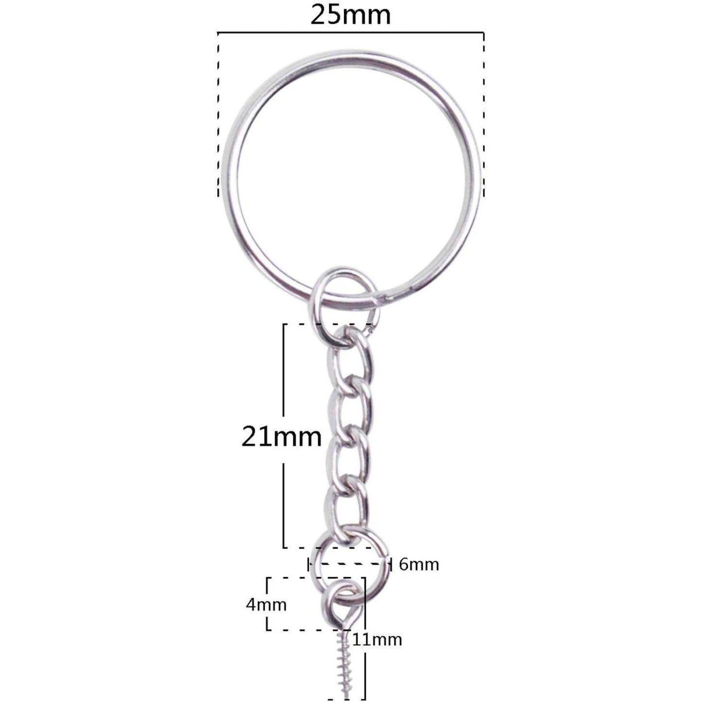 BronaGrand 50pcs 25mm Split Key Ring with Extend Chain and 12mm Screw Eye Pin for Craft Charm Making