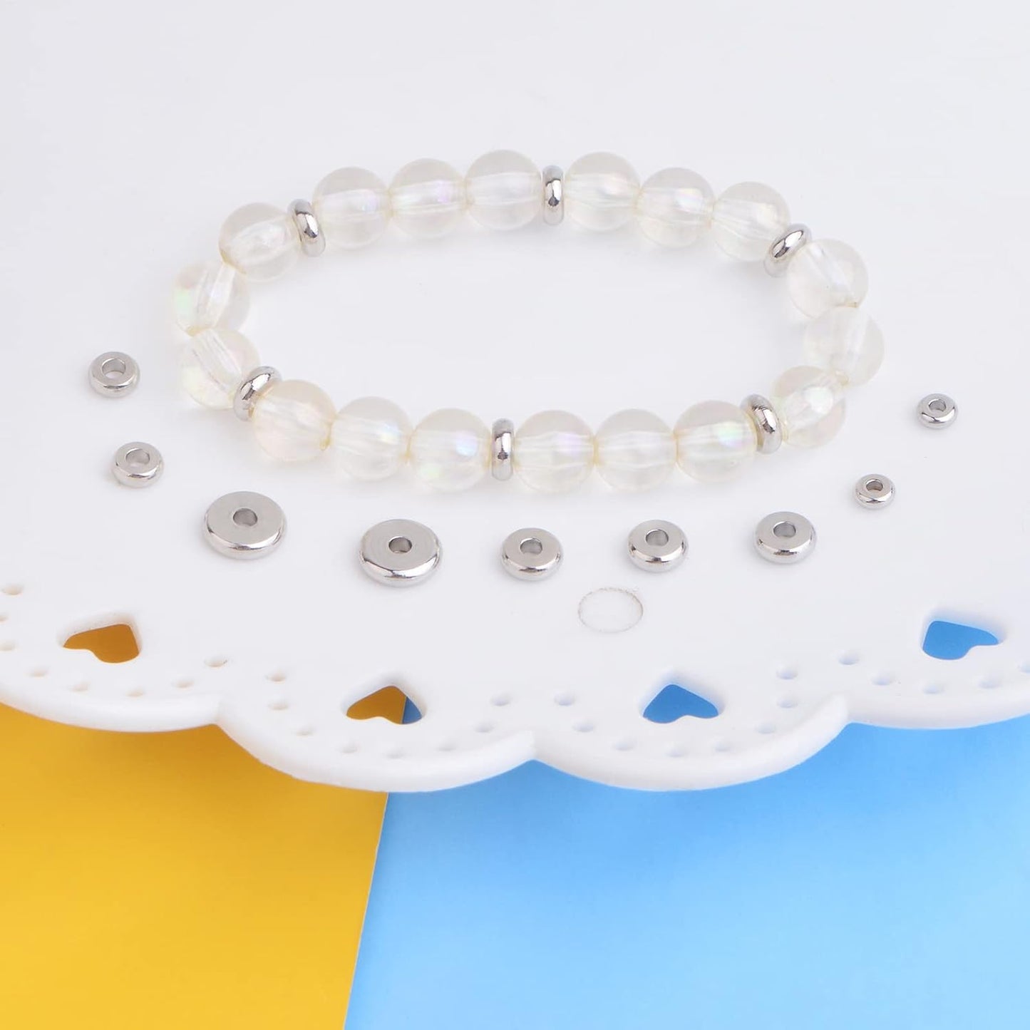 80pcs 4 Sizes Stainless Steel Flat Round Spacer Beads Hypoallergenic Tiny Rondelle Disc Loose Beads Craft Supplies for DIY Bracelet Necklace Earrings Jewelry Making