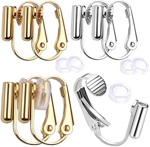 12 Pieces Clip-on Earrings Converter Components for Non-Pierced Ears and 12 Pieces Comfort Earring Pads, Gold and Silver