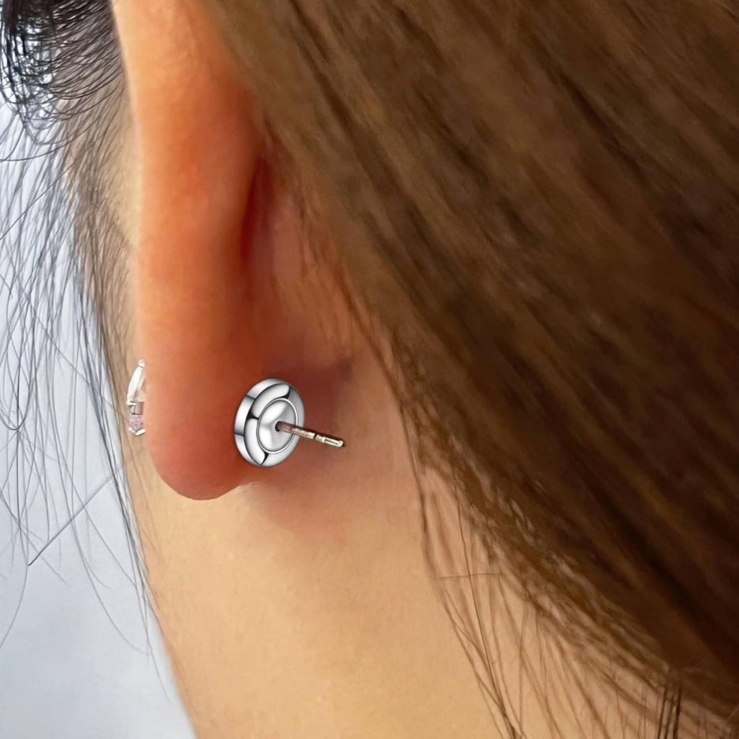 6pcs Hypoallergenic Round Disc Earring Backs Stainless Steel Locking Secure Pierced Earring Backs Replacements for Studs Earrings Droopy Ears, 8 mm x 8 mm x 3 mm