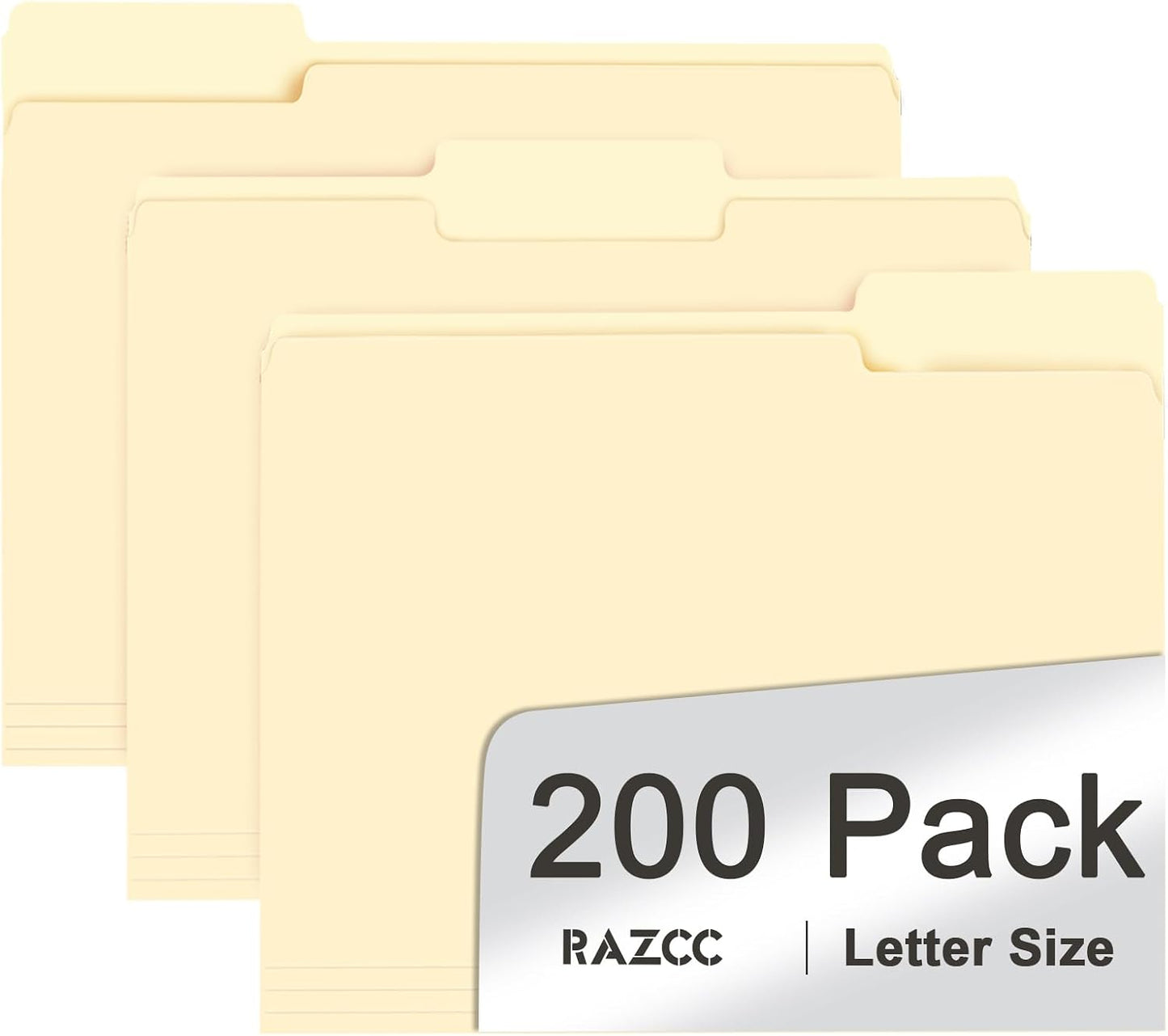 Aylifu File Folder, 200 Pack 1/3 Cut Tab File Folders Letter Size, Manila Folders, Folders with Tab, Great for Organizing and Easy File Storage