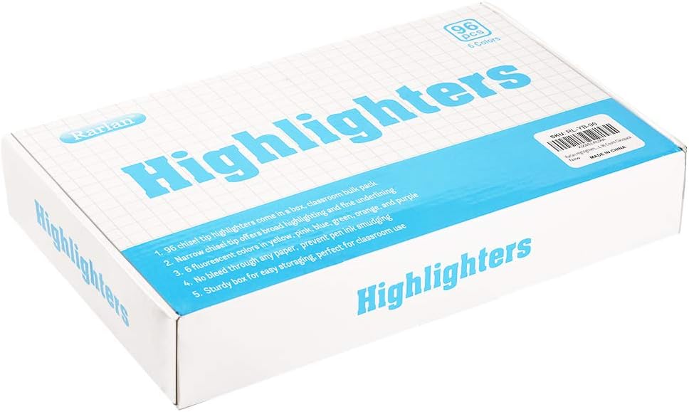 Aylifu  Highlighters, Chisel Tip, Assorted Fluorescent, 96 Count Bulk Pack