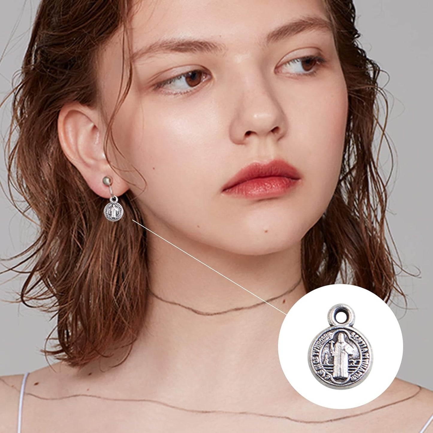 50pcs Antique Silver Mixed Jesus Virgin Mary Religious Benedict Medallion Spacer Beads and Pendant Charms for DIY Rosary Necklace Bracelet Jewelry Making, 5 Styles