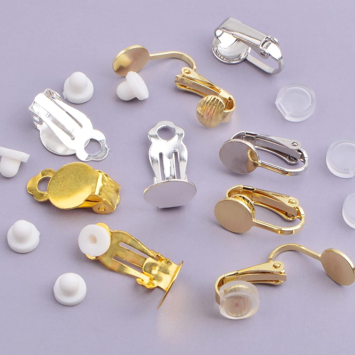 40pcs 2 Styles Clip-on Earring Converters Brass Round Flat Back Tray Earring Clips Components with 40pcs Earring Pads for DIY Earrings Jewelry Making Findings, 2 Colors