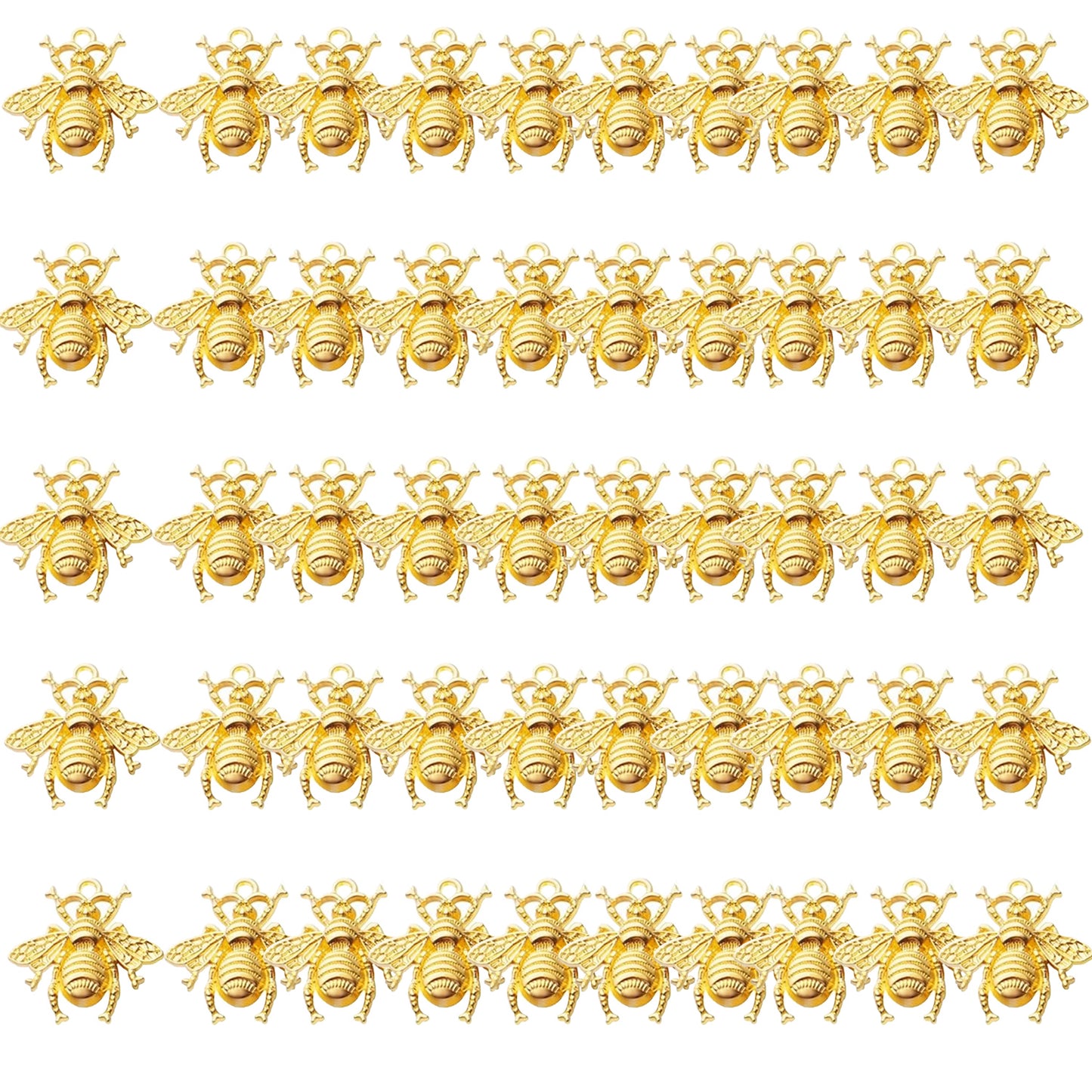50pcs Alloy Bee Charms Honeybee Charm Pendants Insect Pendant for DIY Jewelry Craft Making Accessory,21mm×20mm,5 Colors