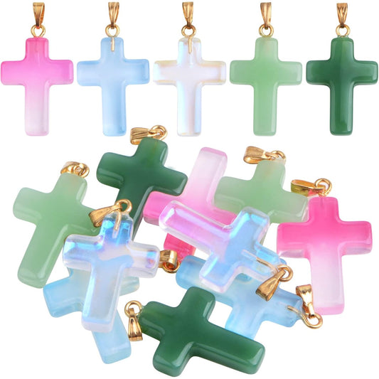 10pcs 5 Colors Stone Cross Gemstone Charms Cross Shape Crystal Chakra Pendant Charms for DIY Necklace Bracelet Earrings Jewelry Making Decoration, 18.5 x 35.5 mm