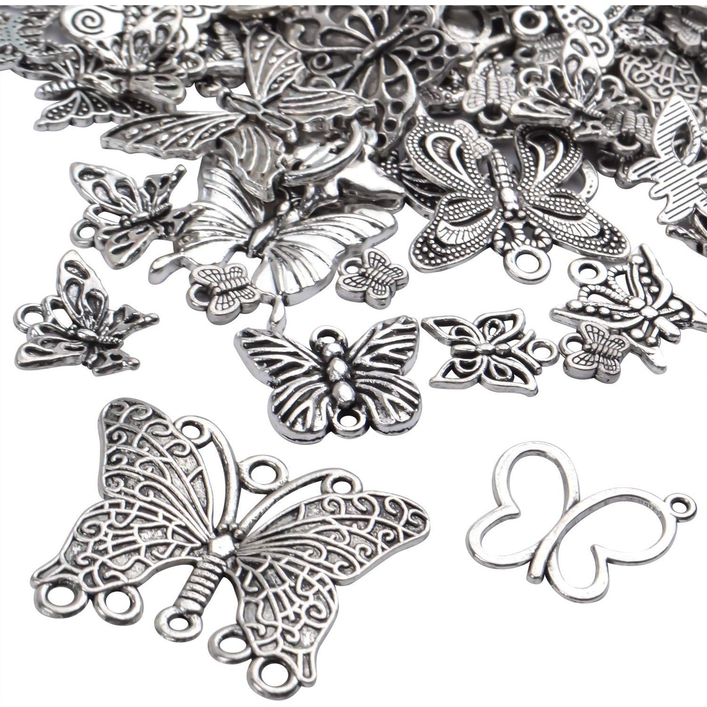 100g Craft Supplies Antique Silver Mixed Butterfly Charms Fly Insect Pendant Charms for DIY Necklace Bracelet Crafting,30-60pcs