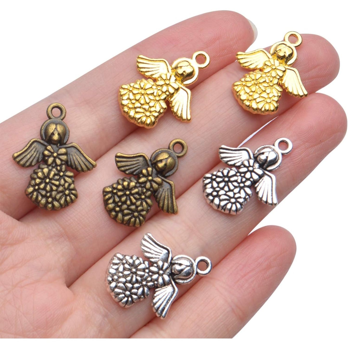 Angel Charms Pendant, 60pcs Tibetan Guardian Angel Charms Antique Alloy Angel Fairy Pendant Crafts Supplies for Necklace Bracelet Jewellery Making, Antique Bronze, Antique Silver, Golden