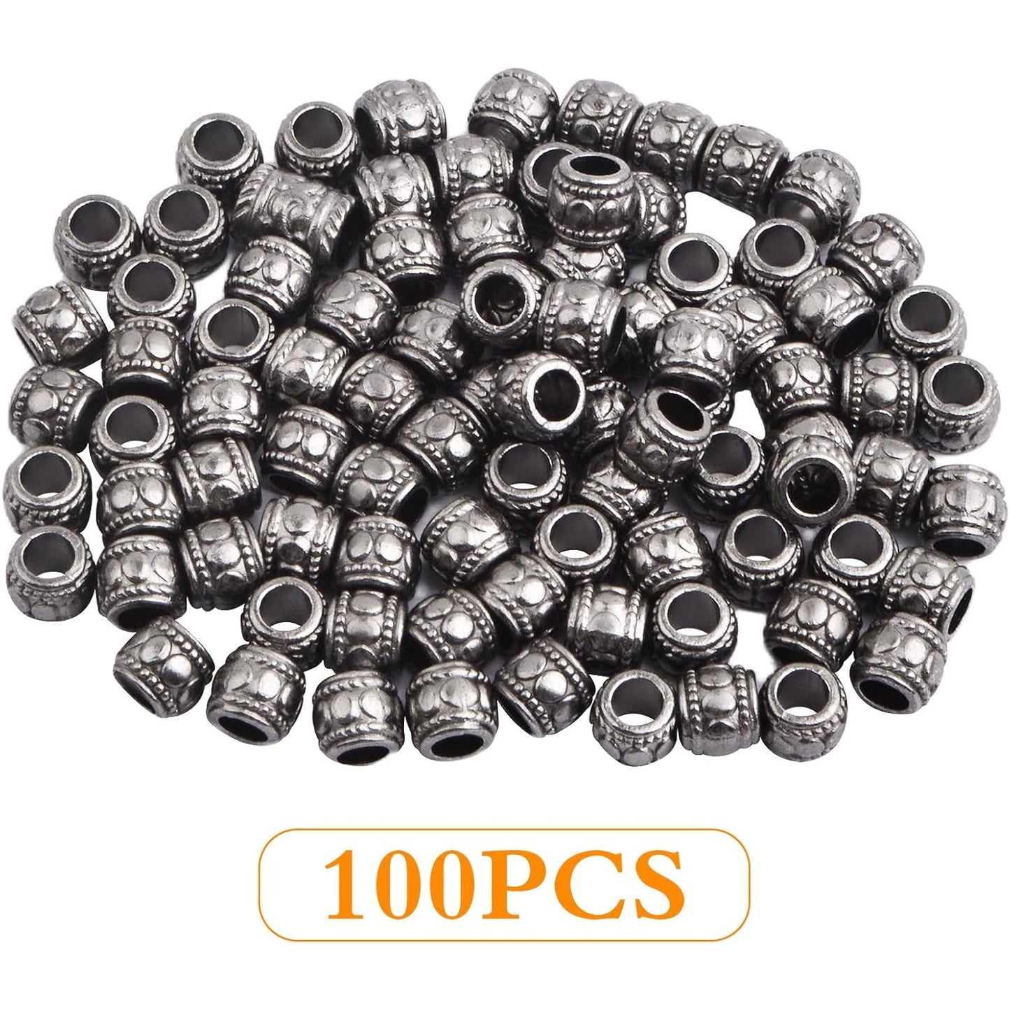 100pcs Large Hole Round Spacer Beads Alloy Column Tube Loose Beads Metal Decorative Bead Charms Handmade Accessories for DIY European Bracelet Jewelry Making Supplies, Gun Black