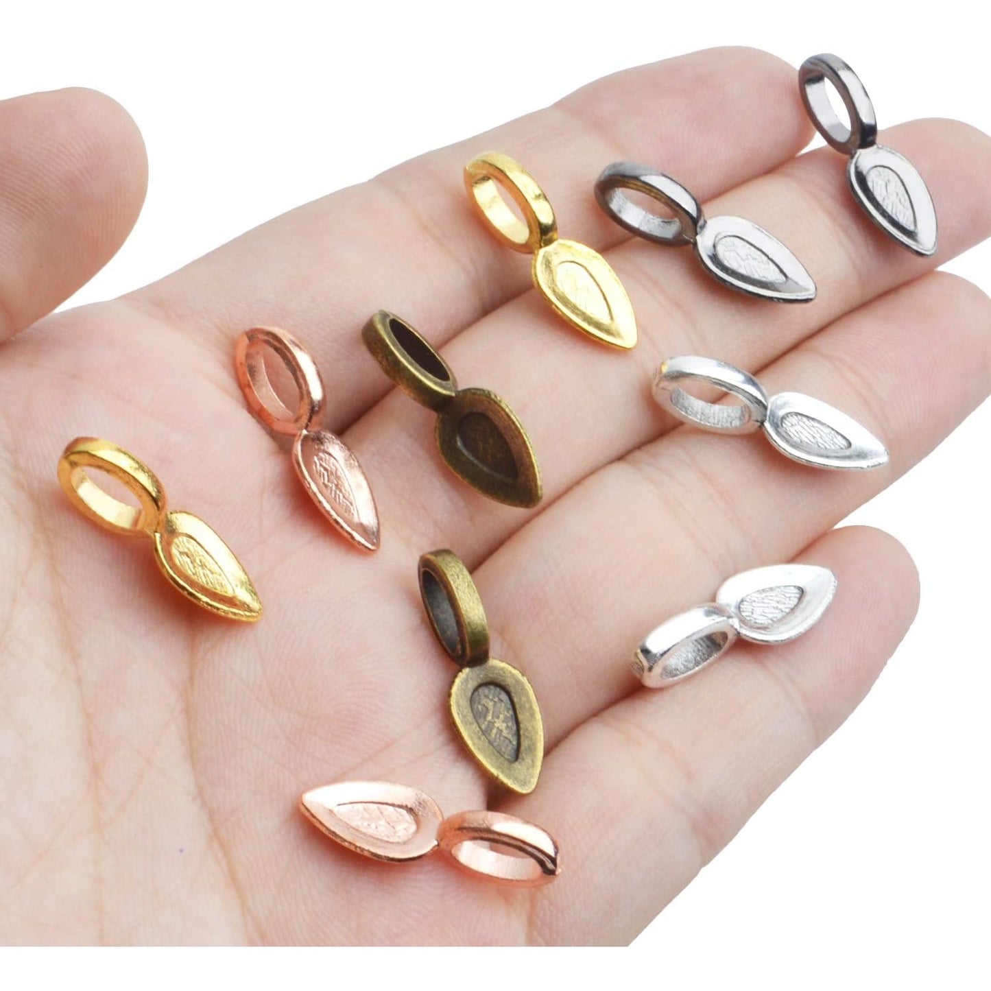 100pcs Oval Glue on Bail Pendants Small Spoon Earring Pendants Jewelry Glue on Bail Earring Charms for Jewelry Making DIY Crafting,21×8mm