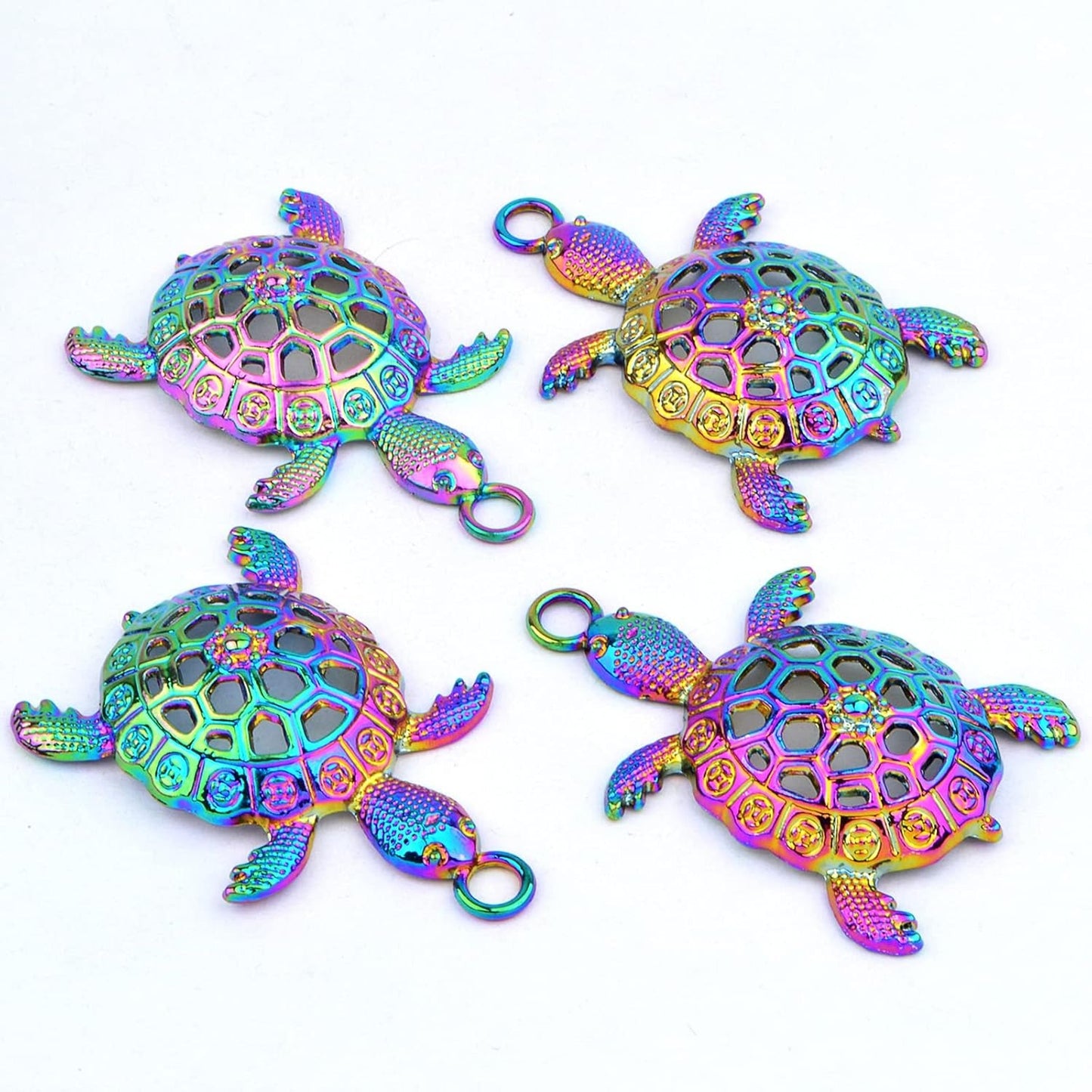 6 Pieces Rainbow Color Large Sea Turtle Charms Alloy Hollow Ocean Animal Turtle Tortoise Shape Dangle Pendants for DIY Necklace Bracelet Jewelry Making Supplies
