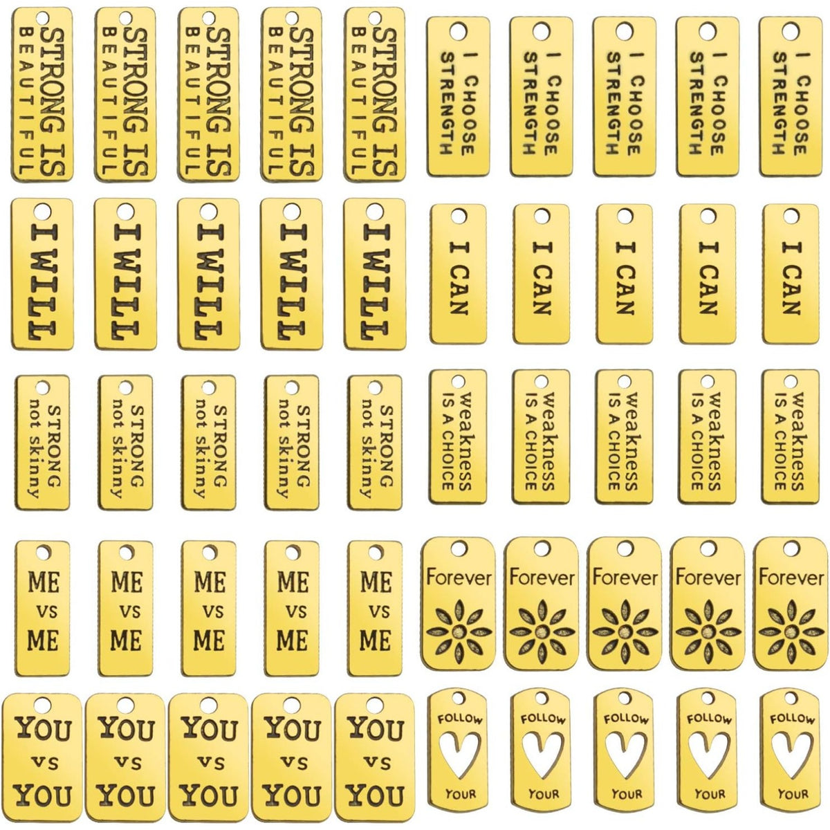 Word Pendants Charms,50pcs Inspiration Words Charms Golden Lettering Pendants Engraved Message Charm Craft Supplies for Jewellery Making DIY Necklace Bracelet Earrings,10 Styles