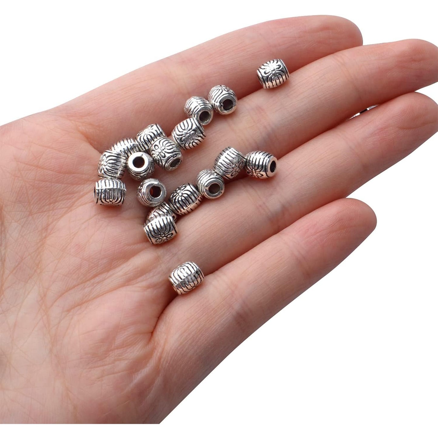 100pcs Antique Silver Barrel Spacer Beads Alloy Tibetan Spacers Drum Beads Loose Beads Charm Beads Crafts Supplies for Jewelry DIY Bracelet Necklace Making