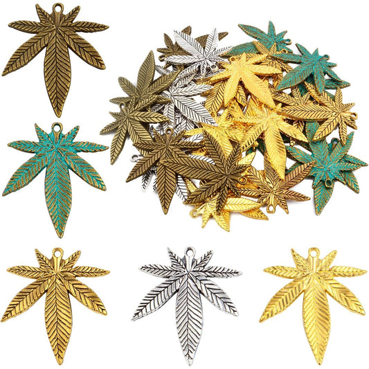 30pcs Vintage Maple Leaves Charms Tibetan Alloy Marijuana Leaf Pendants Medical Pot Cannabis Tree Leaves Charms for DIY Earring Bracelet Necklace Jewelry Making, 5 Colors
