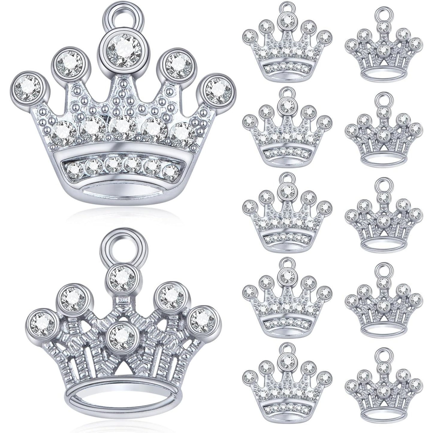 20pcs Silver Crown Shape Dangle Charms Alloy Lovely Queen Crown Pendants with Rhinestone Craft Supplies for DIY Necklace Earrings Jewelry Making Valentine's Gifts, 2 Styles