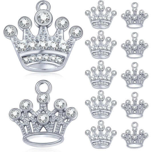 20pcs Silver Crown Shape Dangle Charms Alloy Lovely Queen Crown Pendants with Rhinestone Craft Supplies for DIY Necklace Earrings Jewelry Making Valentine's Gifts, 2 Styles