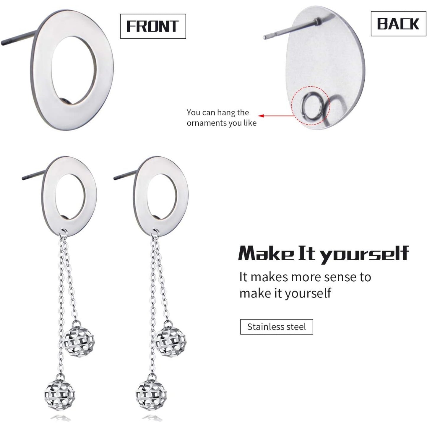 Stud Earring,10 Pairs Stainless Steel Blank Stud Earring Rectangle Bar Pierced Post Stud Earrings with 20 Pcs Butterfly Safety Earring Backs for DIY Earring Making