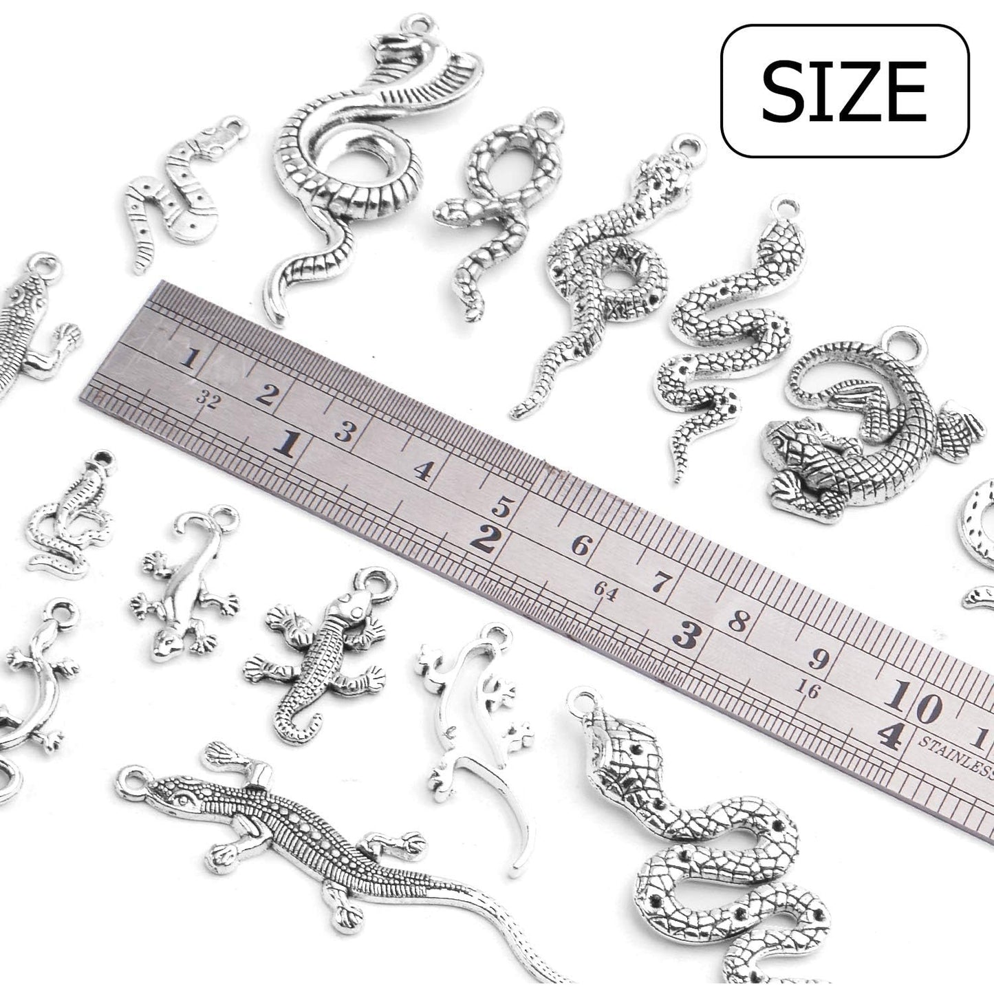 100g (About 25-40pcs) Antique Silver Snake Charms Assorted Serpent Pendants Lizard Charms Jewelry Accessories for Bracelet Necklace Earring Making