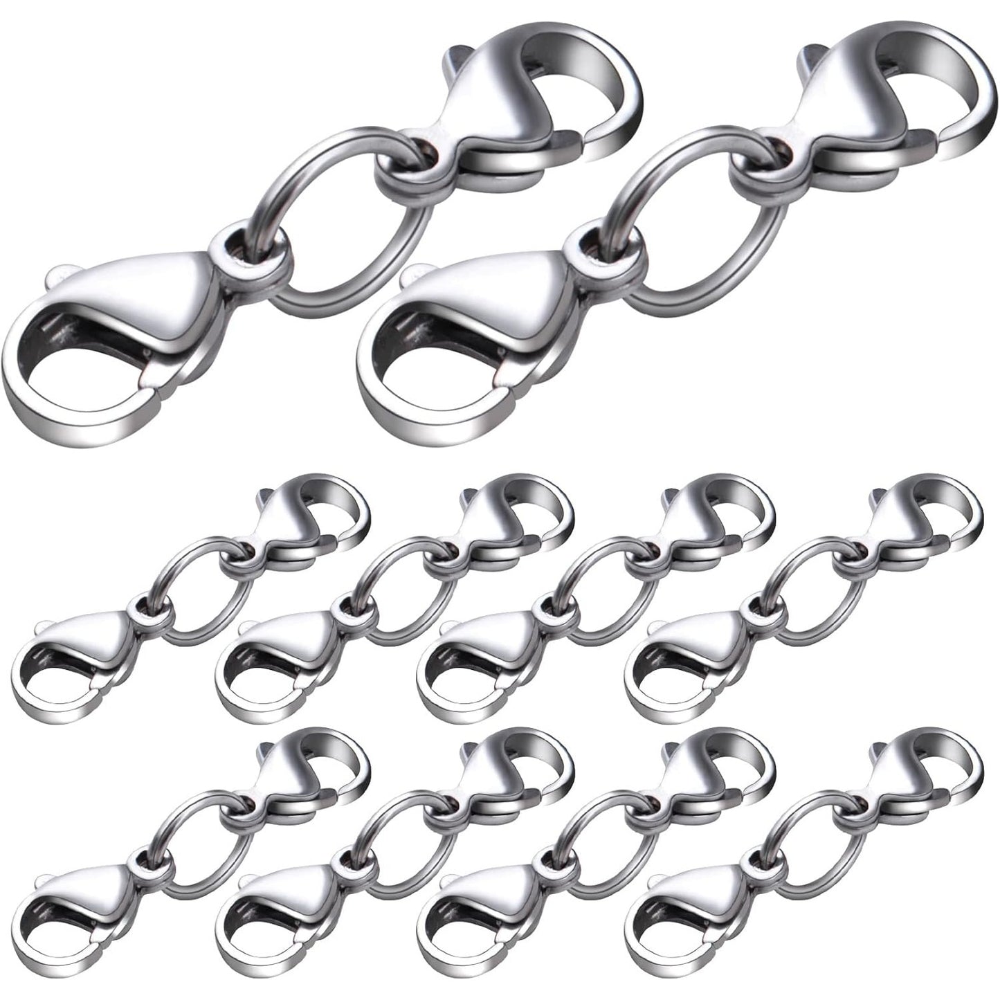 10 Sets Double Lobster Clasp Extender Stainless Steel Lobster Clasp Claw Connectors Bracelet Extension Clasps for DIY Crafts Necklace Jewelry Making Handmade Decoration