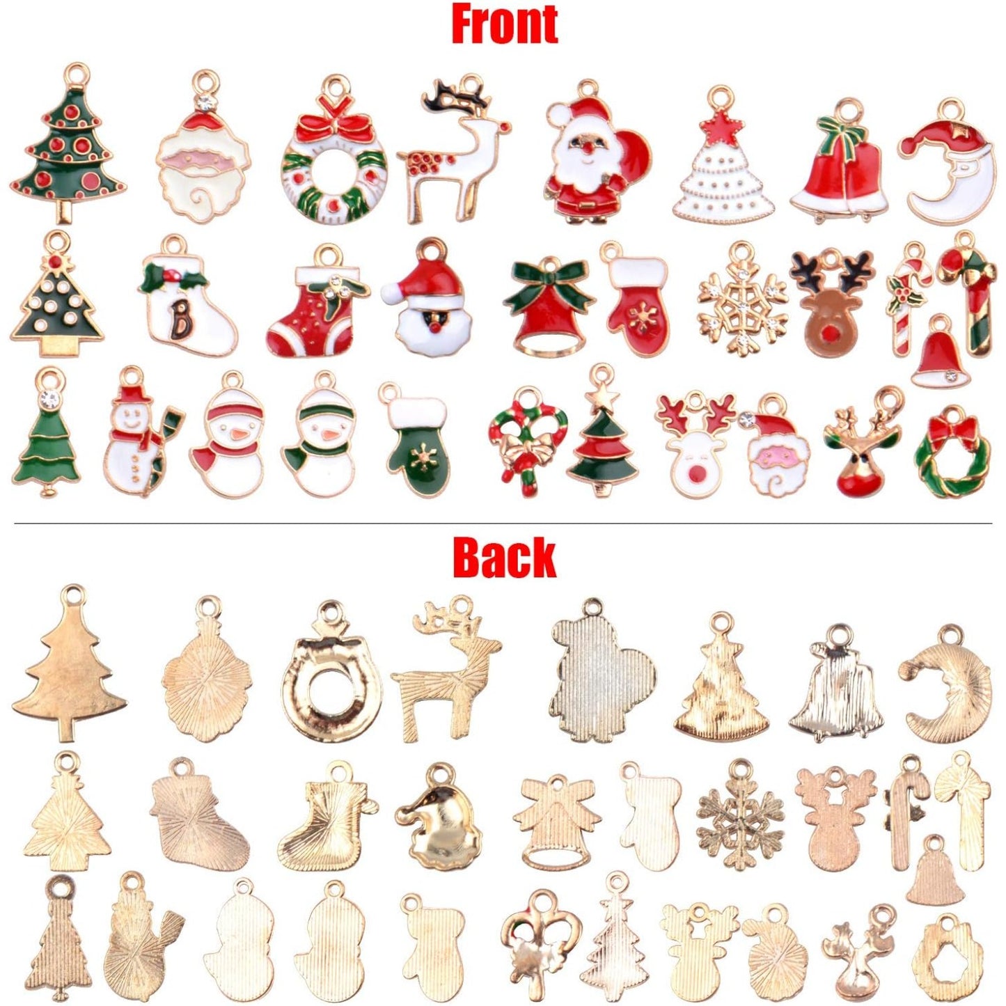 Christmas Charms Collection, 30 Pieces Gold Plated Enamel Christmas Tree Santa Claus Snowflake Socks Charm Metal Pendant for DIY Jewelry Making Necklace Bracelet Earring