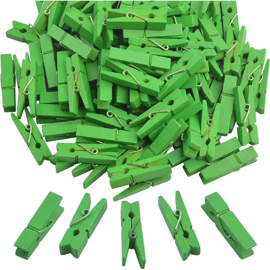 BronaGrand 100pcs Mini Green Wooden Utility Paper Clips and Clothespins