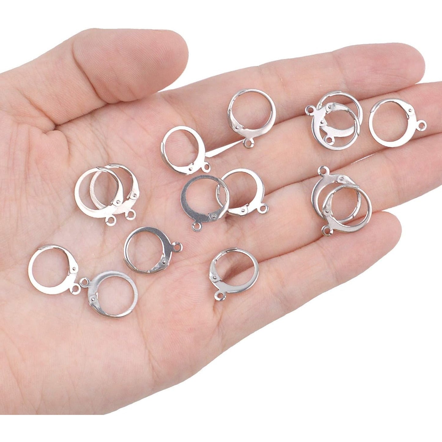 50 Pieces (25 Pair) Stainless Steel Leverback Earrings Round French Hook Earwires Findings with Open Loop for Earring Making - 13 x 15 mm