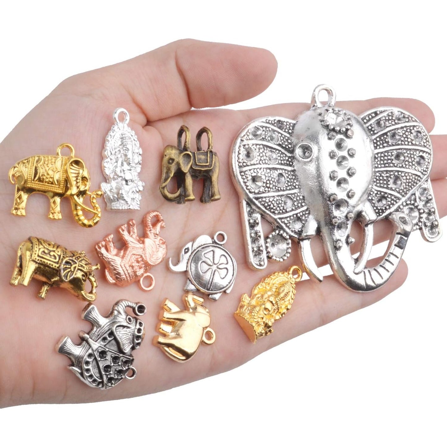 100g (About 20-40pcs) Mixed Alloy Elephant Charms Tibetan Animal Elephant Head Charms Pendants Jewelry Findings for Bracelets Necklace Crafts Making