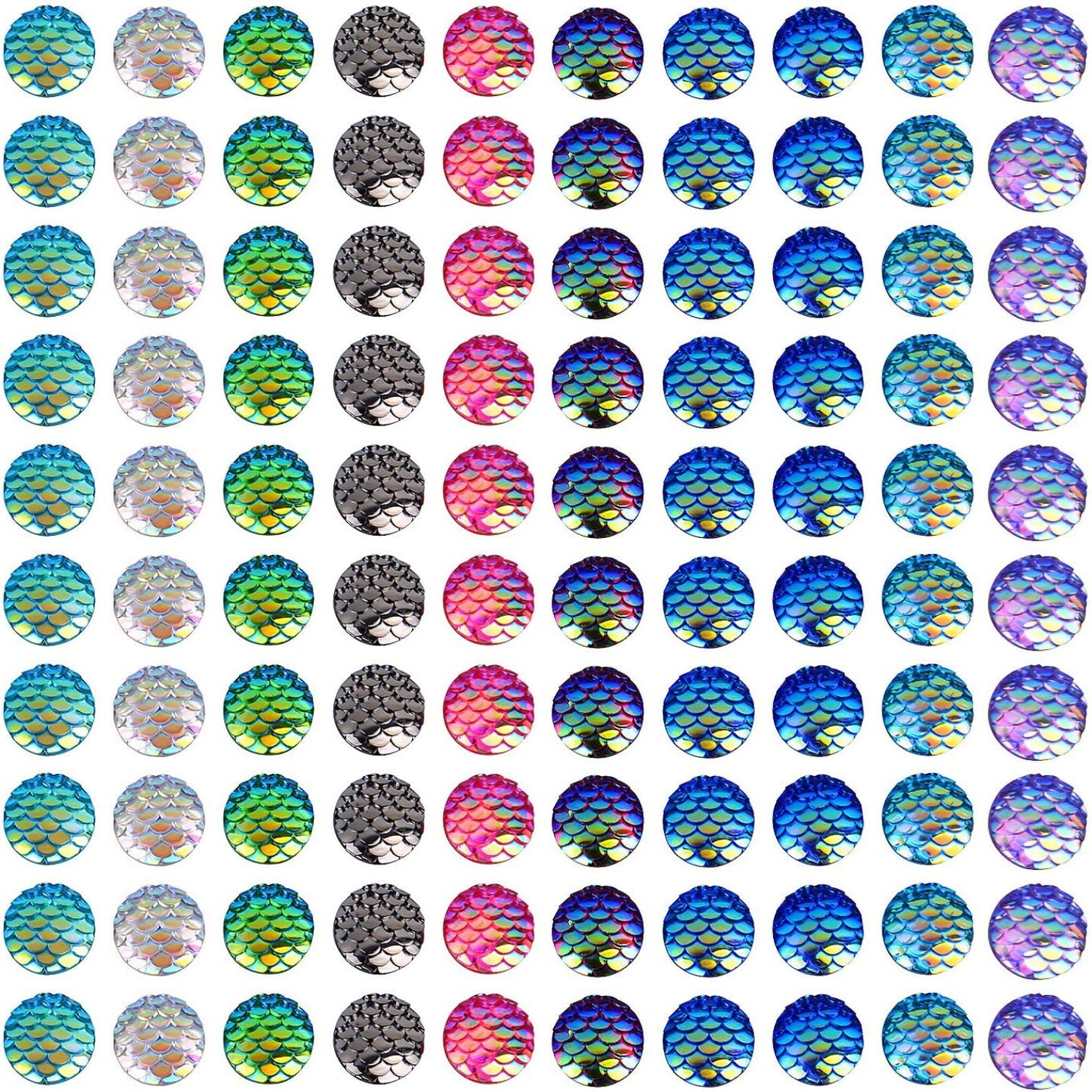 Cabochon Earring Setting, 24 Pieces Stainless Steel Bezel Stud Blanks and and 100 Pieces Fish Scale Glass Cabochons 24 Pieces Bullet Earring Backs for Earring Making