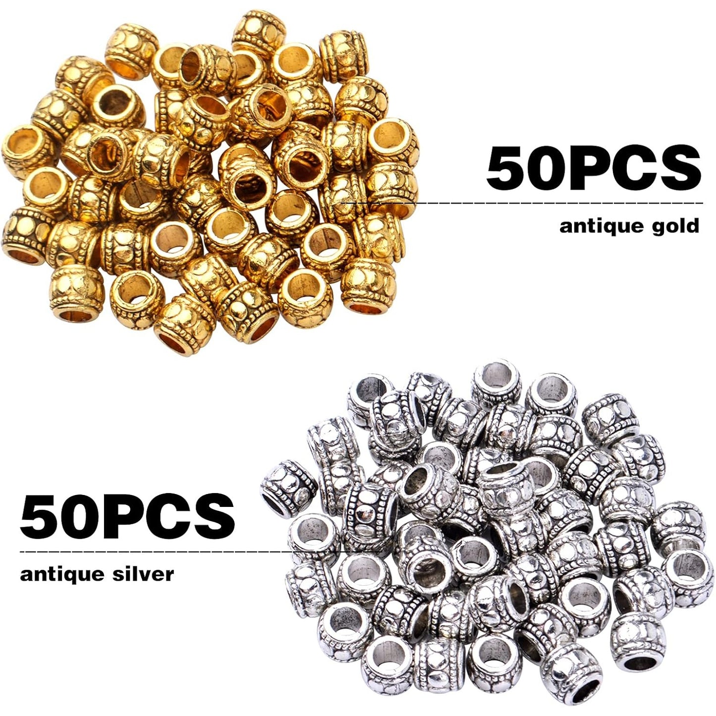 100pcs Tibetan Alloy Column Spacers Beads Vintage Barrel Beads Tube Spacers Loose Charm Beads for DIY European Bracelet Crafts Jewelry Making Findings, 7 mm x 6 mm, Hole: 3.8 mm